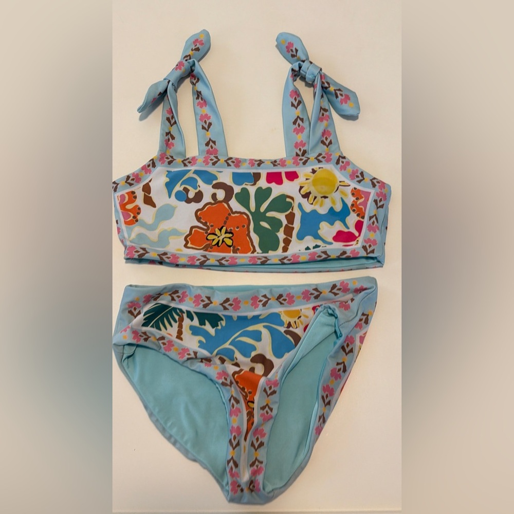 Beach Riot Light Blue Floral Tie-Shoulder Two-Piece Swim Set